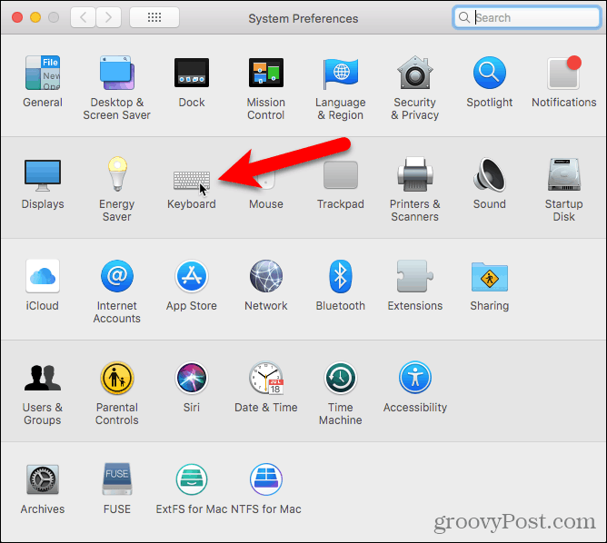 V systéme Mac kliknite na položku Keyboard (Systémové preferencie)