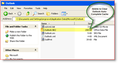 Vymazanie vyrovnávacej pamäte programu Outlook Auto - Windows XP