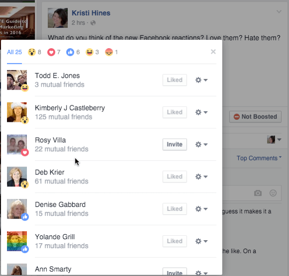 facebook reakcie podrobnosti z príspevku