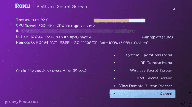 menu platformy roku