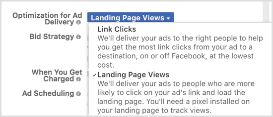 Optimalizujte doručovanie svojich reklám na Facebooku pre zobrazenia vstupnej stránky.