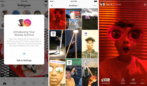 Nový archív príbehov Instagramu automaticky ukladá príbehy, ktorých platnosť vypršala, do súkromnej časti profilu.