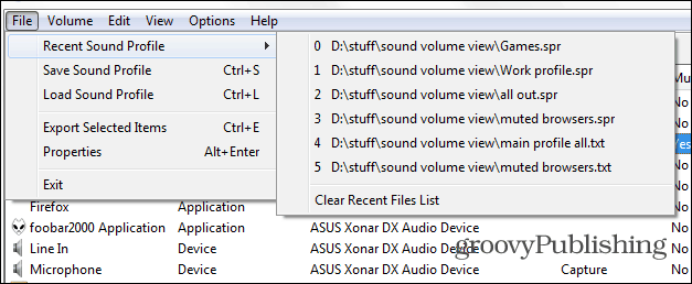 Hlavný profil načítania SoundVolumeView