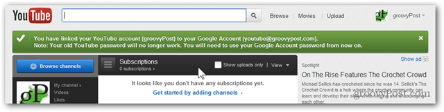 Prepojte účet YouTube s novým účtom Google - potvrdenie - účet bol migrovaný