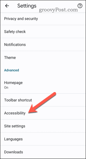 Otvorte nastavenia dostupnosti v prehliadači Chrome na mobile