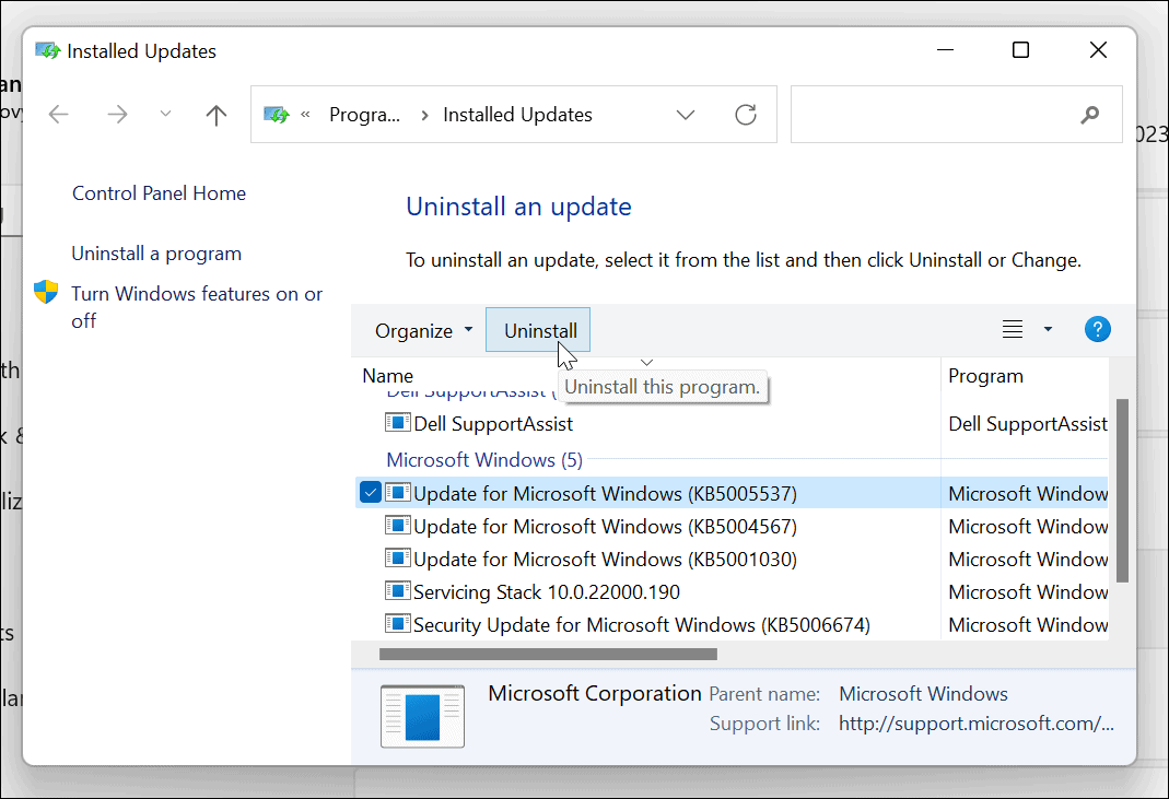 odinštalujte kumulatívnu aktualizáciu systému Windows 11