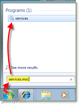 použite ponuku Štart na prístup k services.msc