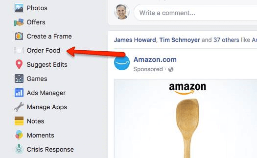 Facebook rozširuje možnosť Order Food v hlavnej navigácii na ďalších používateľov.