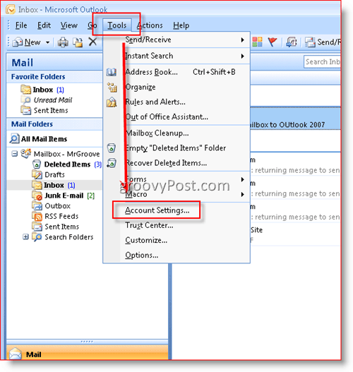 Pridajte poštovú schránku do programu Outlook 2007:: groovyPost.com