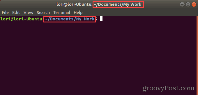 Okno terminálu otvorené pre konkrétny priečinok v Ubuntu Linux