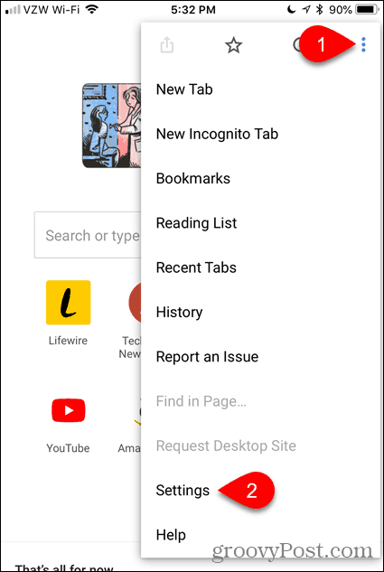 V prehliadači Chrome pre iOS klepnite na Nastavenia