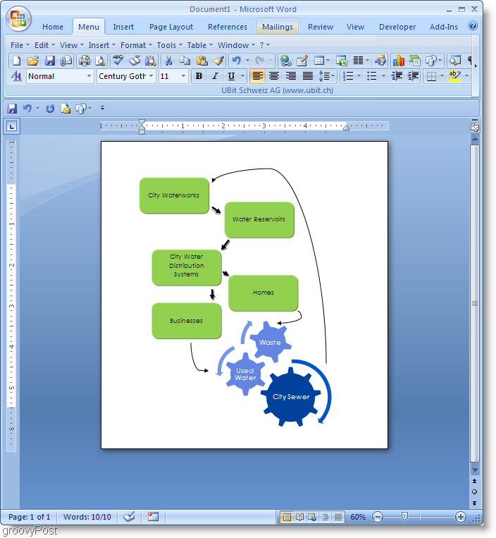 Príklad vývojového diagramu programu Microsoft Word 2007