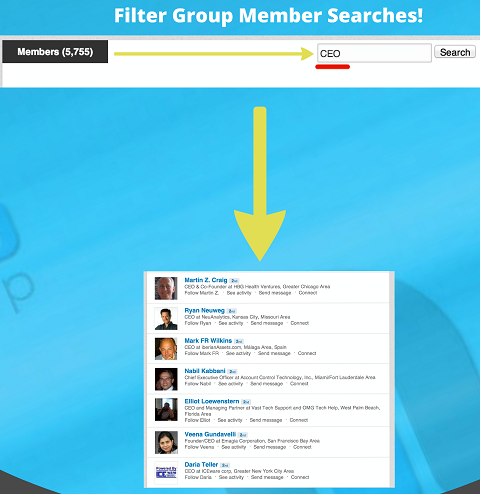 filtrované vyhľadávanie členov skupiny