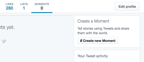 Kliknite na položku Vytvoriť nové okamihy na karte Momenty vo vašom profile.