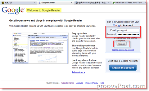 Prihlasovacia stránka Google Reader:: groovyPost.com