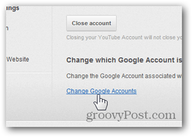 Prepojte účet YouTube s novým účtom Google - kliknite na položku Zmeniť účty Google