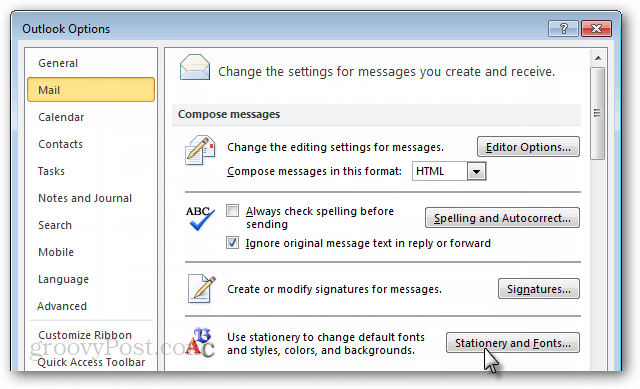 Outlook 2010 možnosti pošty