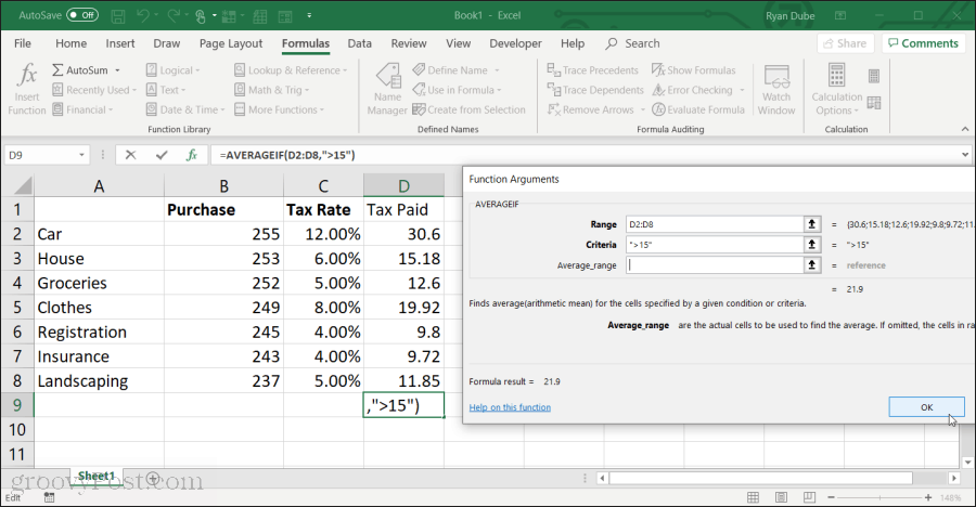 Použitie hte averageif funkcie v Exceli