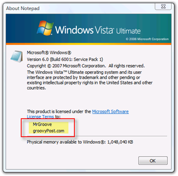 Zobraziť vlastníka a organizáciu systému Windows Vista