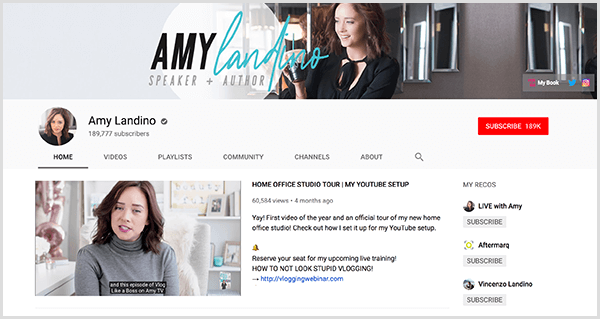 AmyTV je rebrandovaný kanál YouTube Amy Landino. Stránka kanála obsahuje fotografie Amy a video, ktoré použila na spustenie svojho rebrandovaného kanálu.