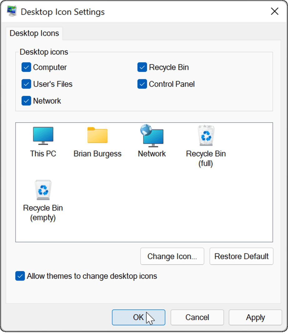 získať staré ikony pracovnej plochy späť v systéme Windows 11