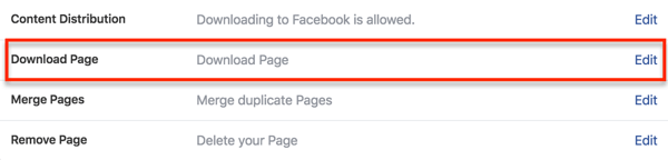 Nájdite možnosť sťahovania údajov o svojej stránke v nastaveniach Facebooku.