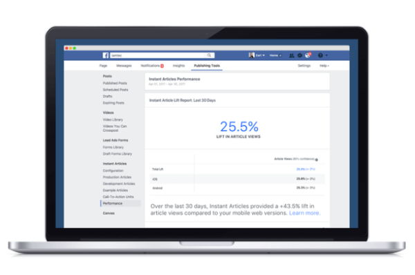 Spoločnosť Facebook uviedla na trh nový analytický nástroj, ktorý porovnáva výkonnosť obsahu publikovaného prostredníctvom platformy okamžitých článkov spoločnosti Facebook v porovnaní s ostatnými ekvivalentmi mobilných webov.