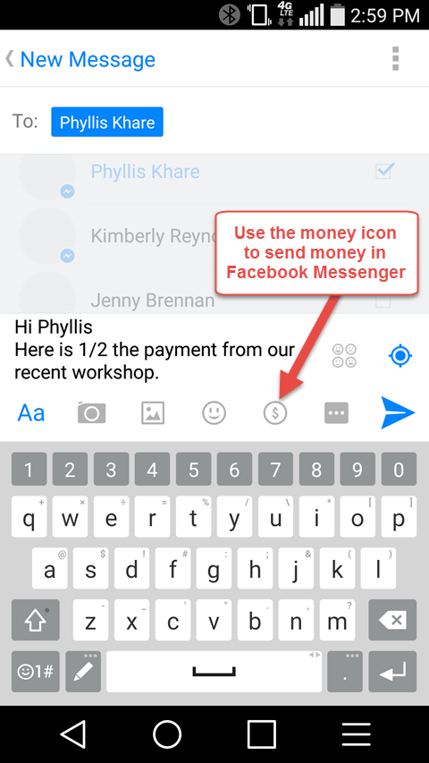 možnosť poslať peniaze v aplikácii Facebook Messenger