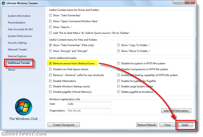 Ako odstrániť Windows 7 Skratka Ikona Arrow Overlay