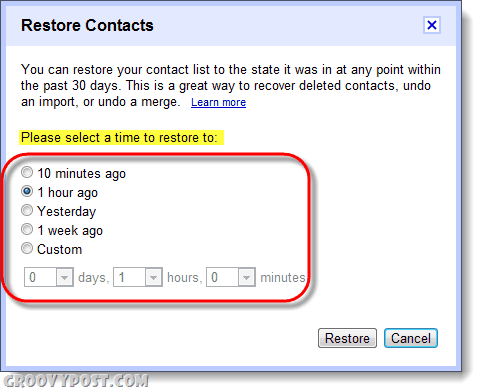 obnoviť kontakty gmail na konkrétny dátum