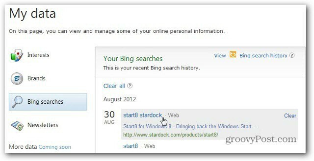 História vyhľadávania Bing