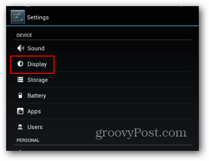 Displej nastavení zariadenia Nexus 7