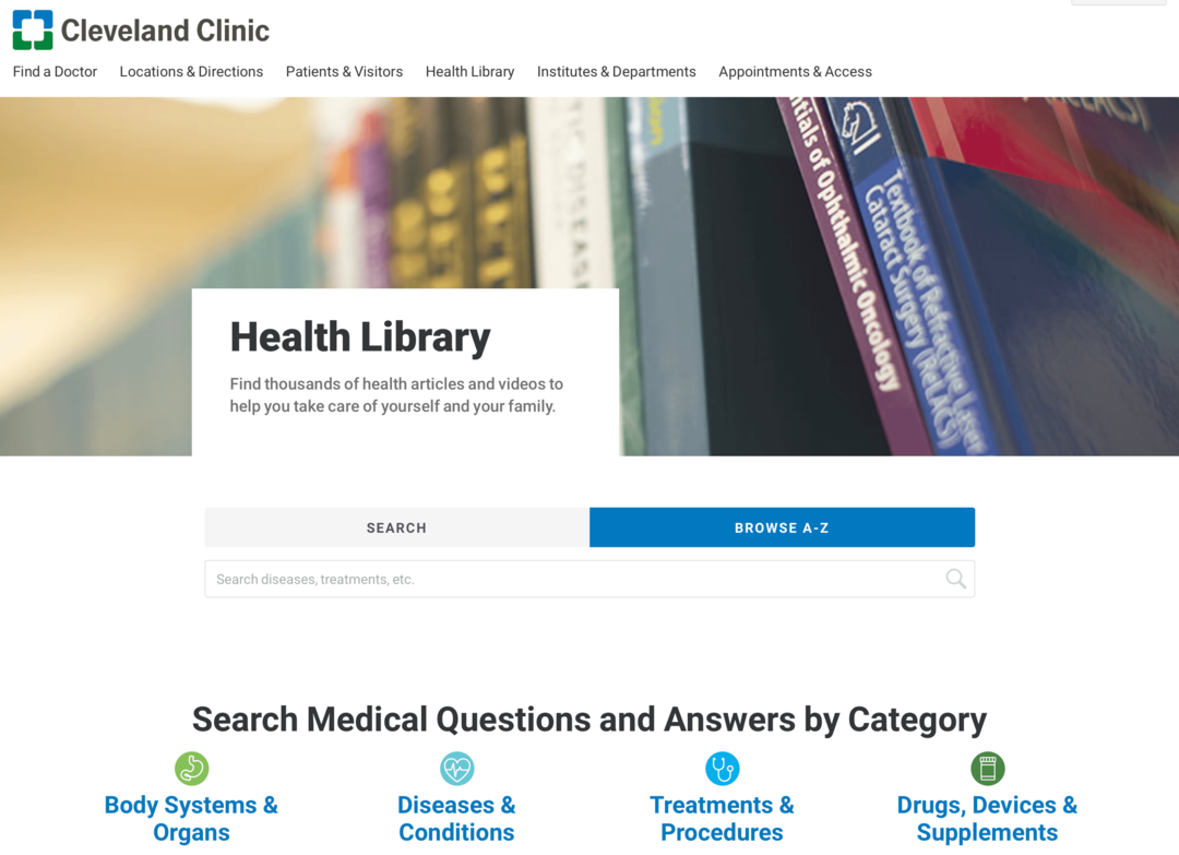 obrázok webovej stránky Cleveland Clinic Health Library