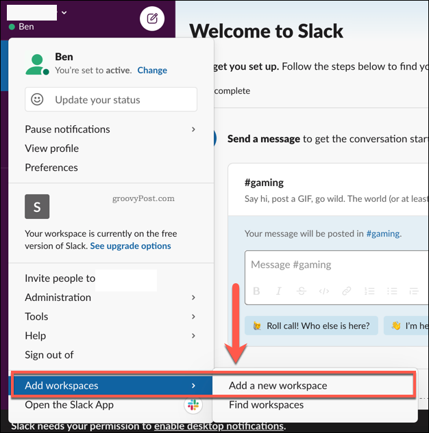 Pridanie viacerých pracovných priestorov Slack