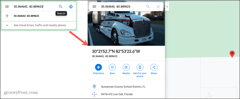 Súradnice vyhľadávania na webe Google Maps