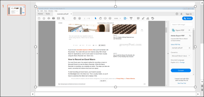 Snímka obrazovky súboru PDF vložená do programu PowerPoint