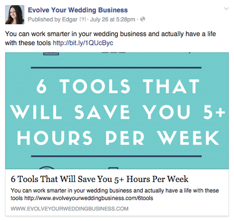 rozvíjajte svoj facebookový príspevok o svadobnom podnikaní