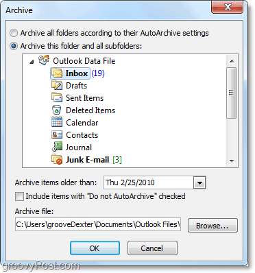 manuálne nastavenia archivácie v programe Outlook 2010