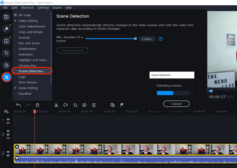 Získajte prístup k funkcii detekcie scény v aplikácii Movavi Video Editor Plus