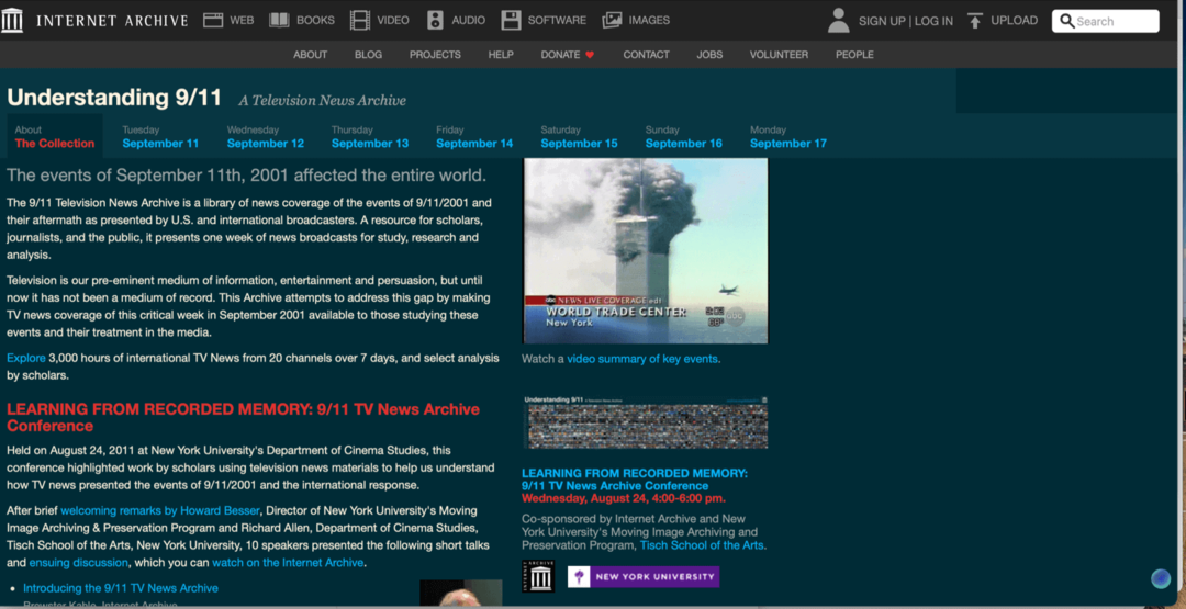 Špeciálna sekcia 9-11 Internetový archív