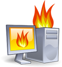 počítač v ohni