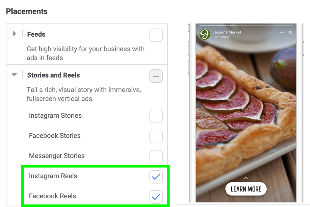 obrázok umiestnení reklám Stories a Reels v Správcovi meta reklám