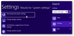 Vyhľadajte nastavenia systému Windows 8