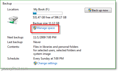 Windows 7 Backup - spravujte miesto na zálohovanie disku