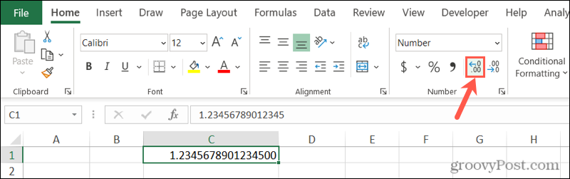 Zastavte zaokrúhľovanie čísel programu Excel pomocou tlačidla Zvýšiť desatinné miesto