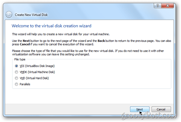 VirtualBox zvoliť typ obrazu disku virtuálny box Windows 8