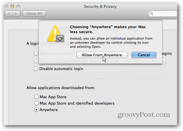 Vypnite zabezpečenie OS X Mountain Lion Gatekeeper