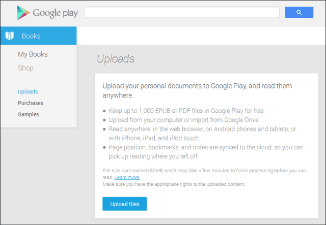 google play books upload Documents