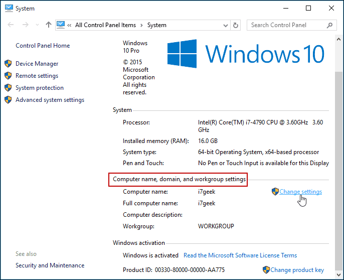 Zmeňte nastavenie Ovládací panel systému Windows 10