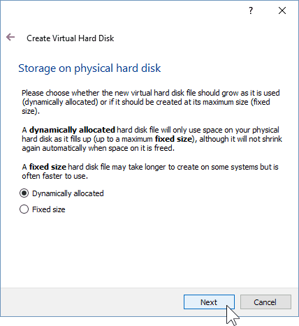 06 Určenie typu úložiska pre VM (inštalácia systému Windows 10)